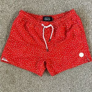 Native Youth Swim Trunks Mens 34 (US size small) Red White Print Board Shorts